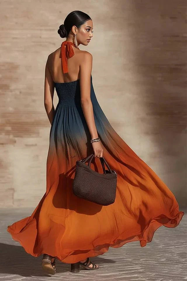 Paula Ombre Halter Maxi Dress - Color Detail