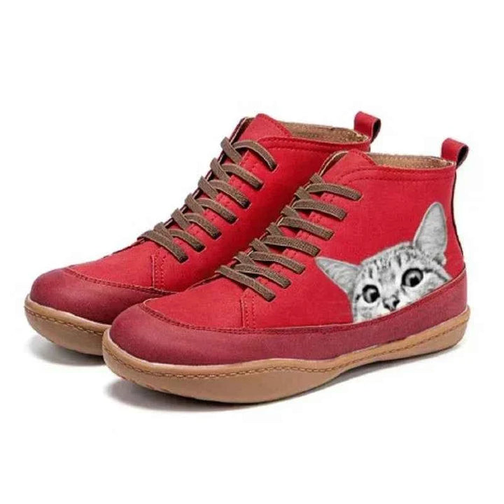 ELLEN | CAT-PRINT LACE-UP BOOTS