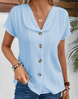 Anthousa | button-up top | cream white relaxed fit | front view model