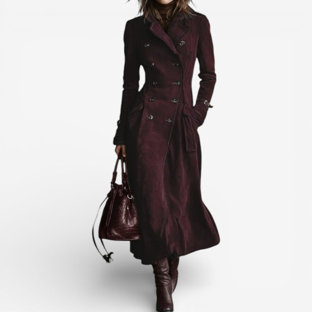 NATHALY™ | Long Trench Coat with Flattering Waist and Timeless Style for Day and City