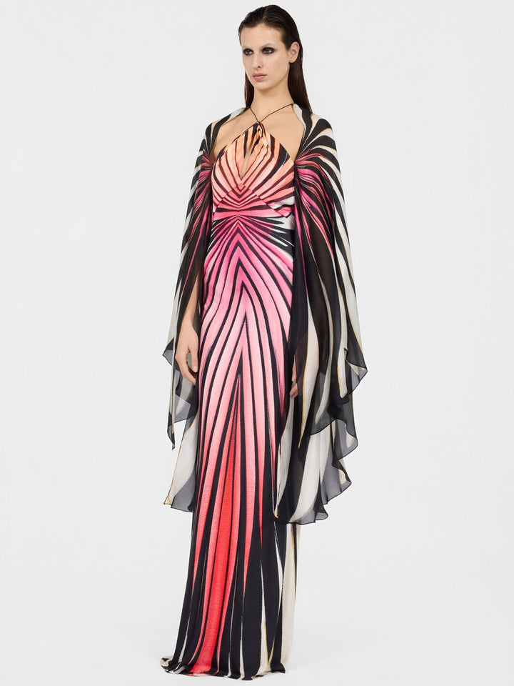 Abstract Cape Maxi Dress