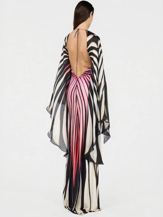 Abstract Cape Maxi Dress