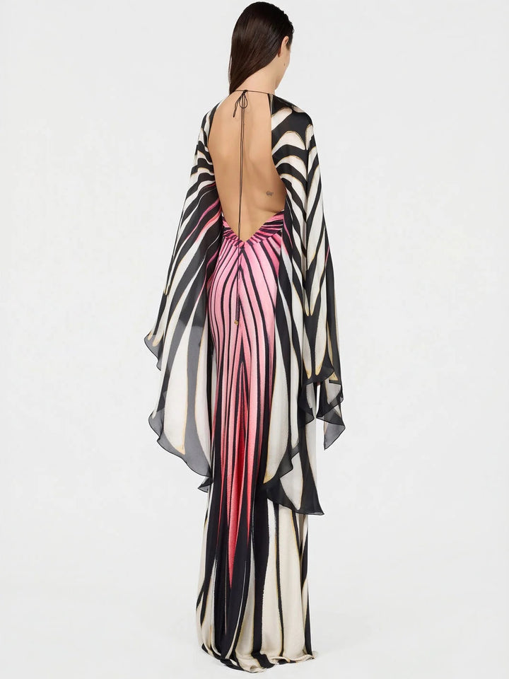Abstract Cape Maxi Dress