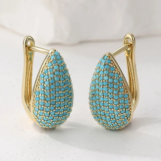 Turquoise Pavé Teardrop Hoop Earrings
