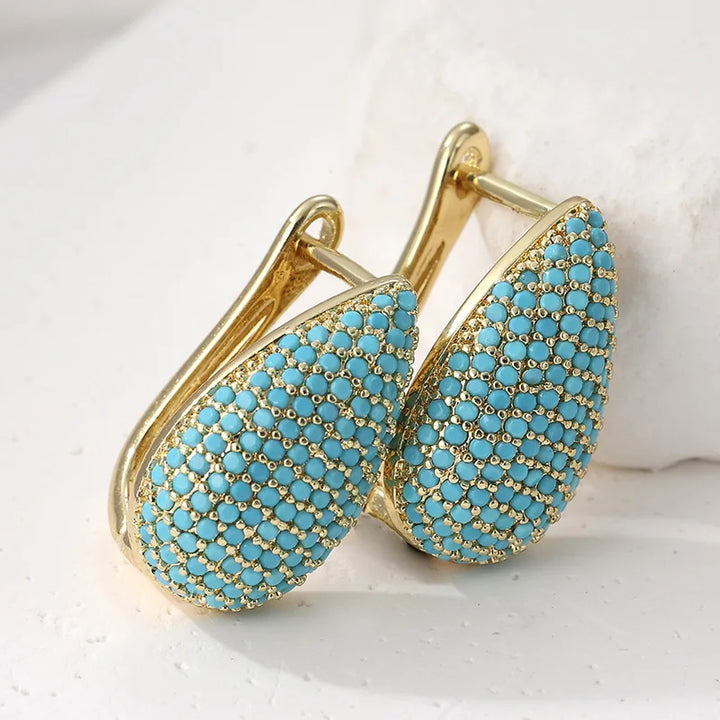Turquoise Pavé Teardrop Hoop Earrings