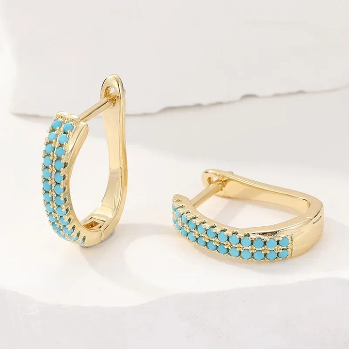 Blanche | Pave Turquoise Huggies
