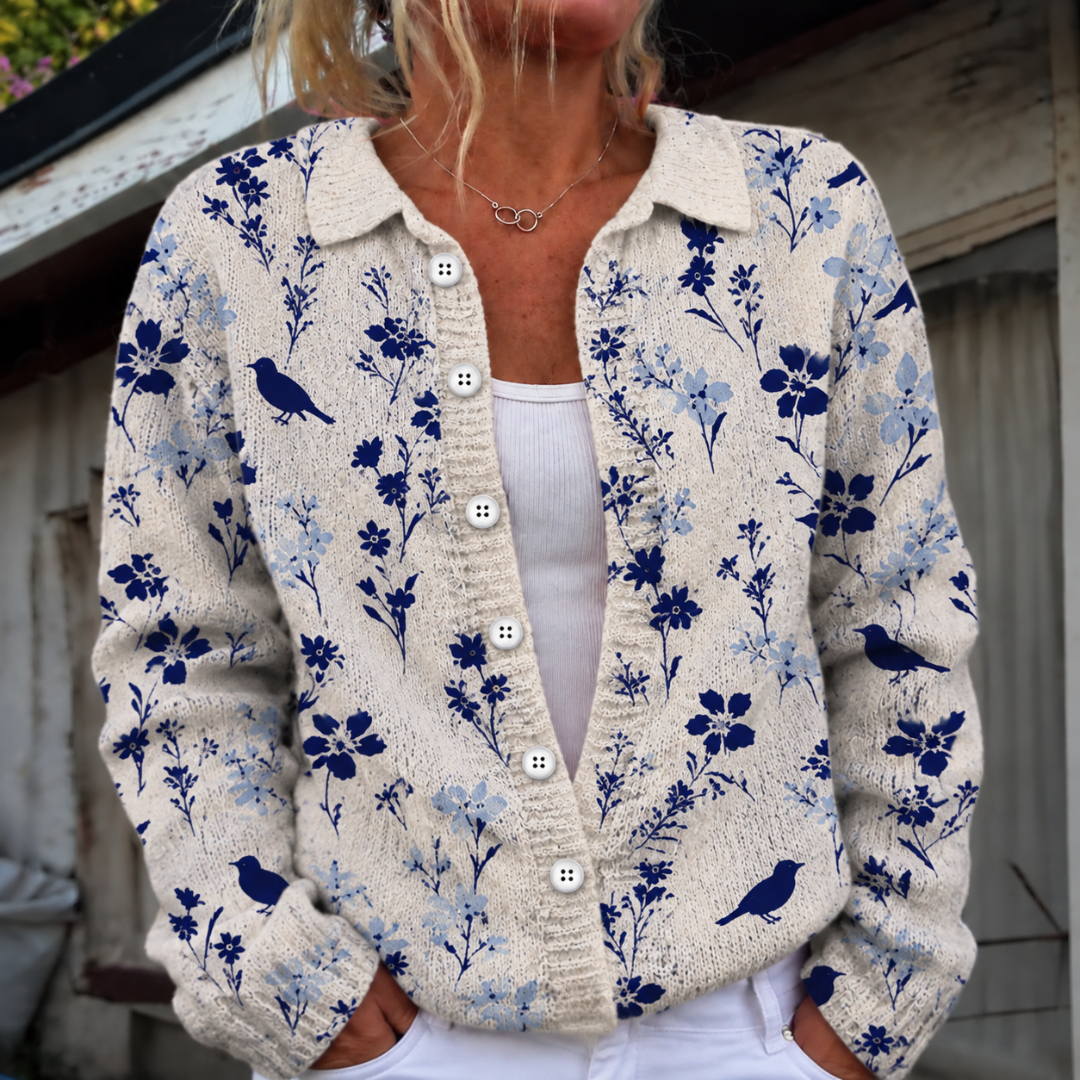 VYNORA | VINTAGE FLORAL BIRD CARDIGAN