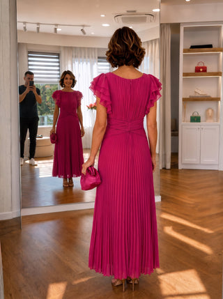 NEILA | PLEATED FLUTTER-SLEEVE MAXI DRESS