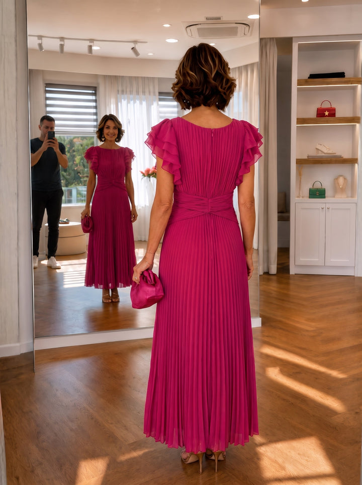 NEILA | PLEATED FLUTTER-SLEEVE MAXI DRESS