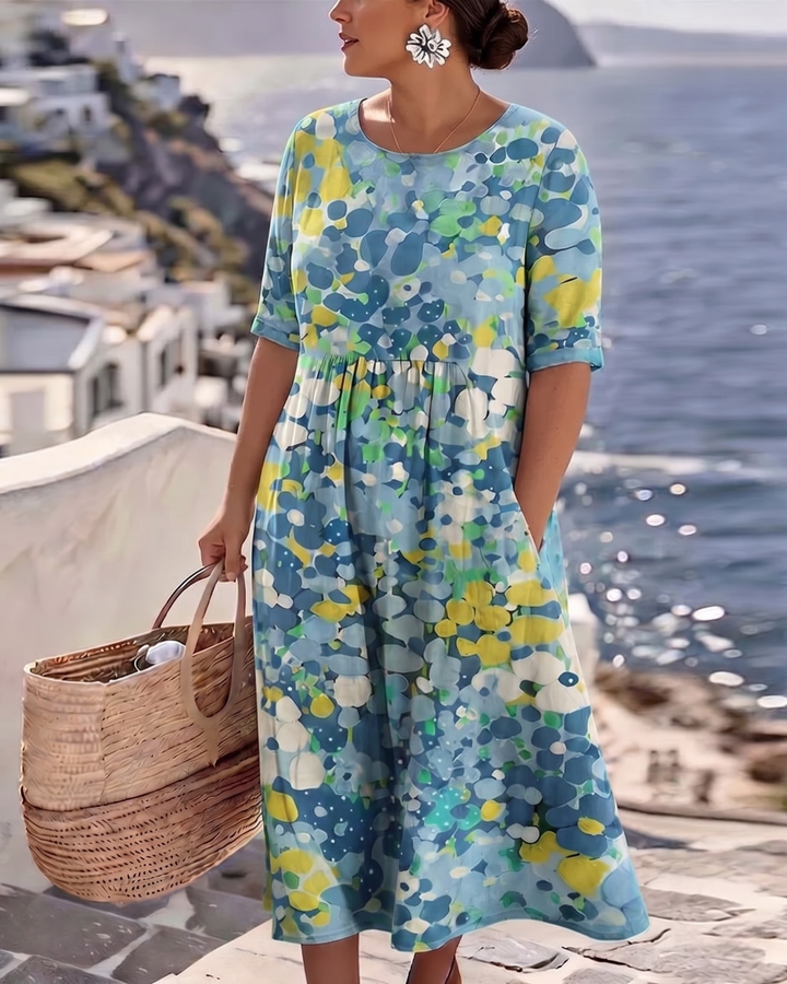 Elegant Floral Summer Midi Dress - flat lay