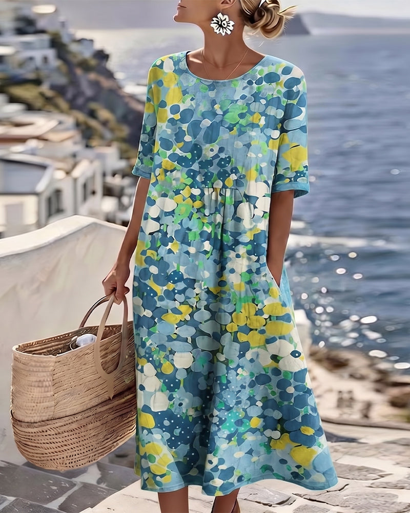 Elegant Floral Summer Midi Dress - Blue