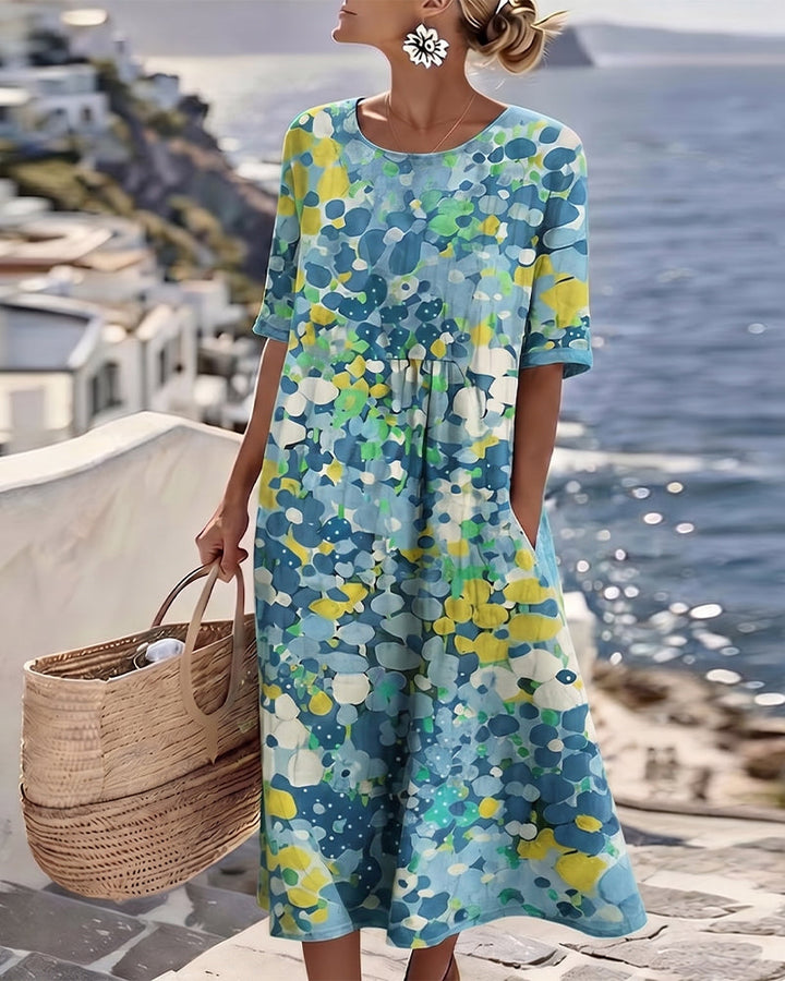 Elegant Floral Summer Midi Dress - Blue