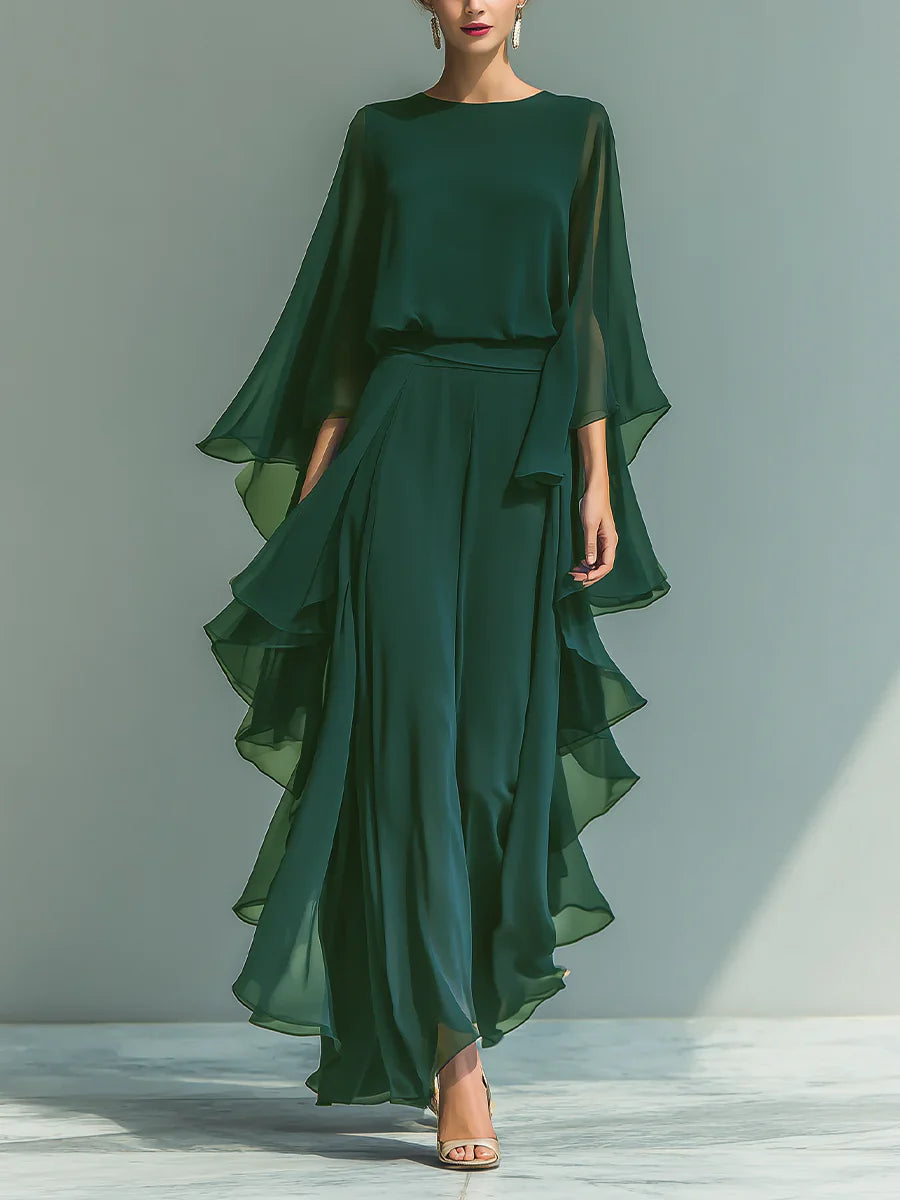 Aurora elegant chiffon set with ruffles