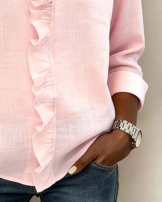 ALEX | RUFFLE V-NECK LONG-SLEEVE BLOUSE