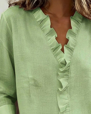 ALEX | RUFFLE V-NECK LONG-SLEEVE BLOUSE