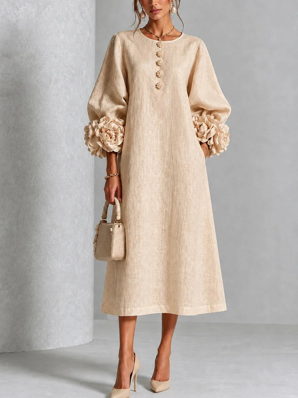 VAN | FLORAL BUTTON-DOWN MIDI DRESS