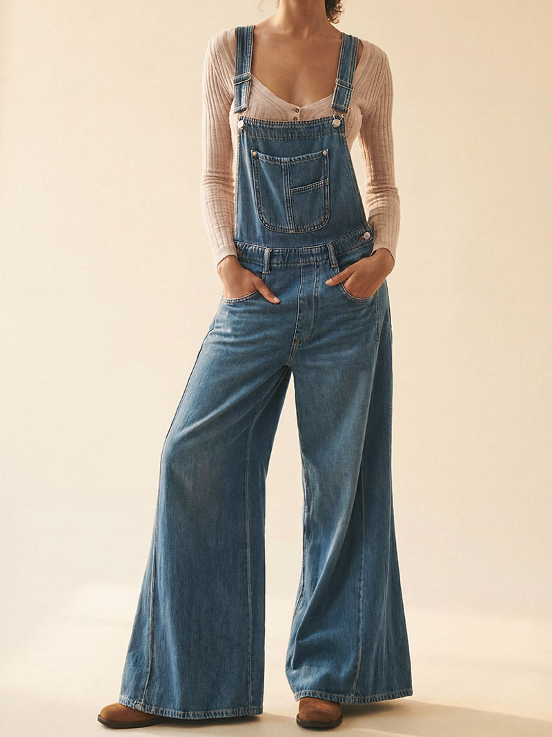 Billie Wide-Leg Denim Overalls