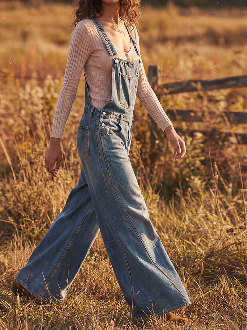 Billie Wide-Leg Denim Overalls