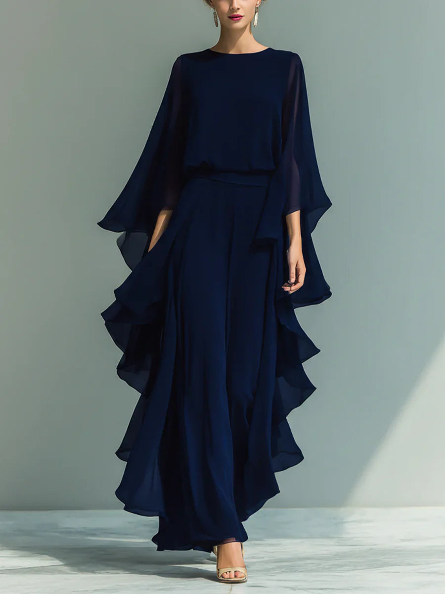 Aurora elegant chiffon set with ruffles