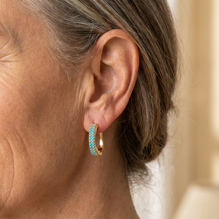 Blanche | Pave Turquoise Huggies