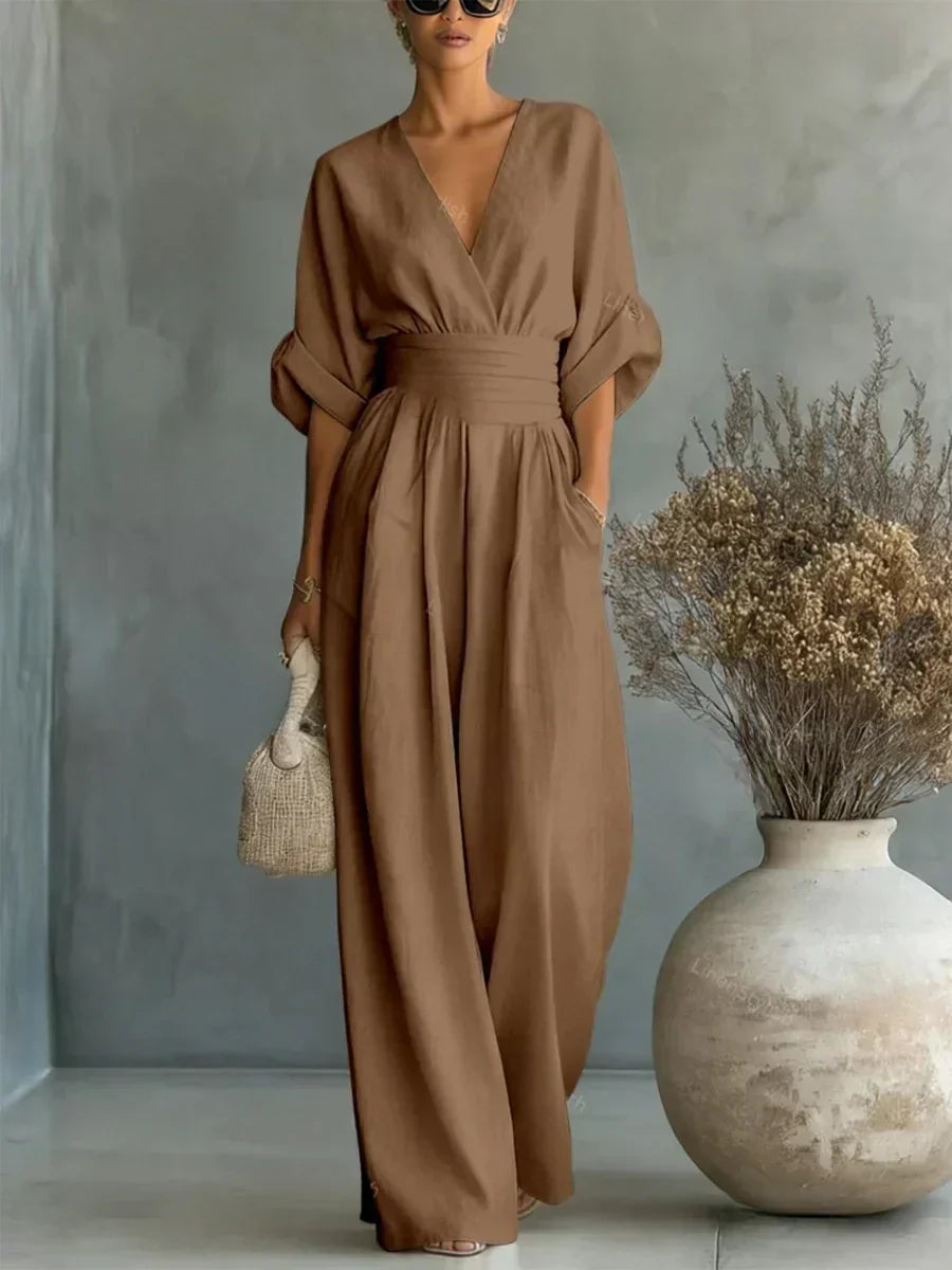 Eliane™ | Pastel Blue V-Neck Jumpsuit