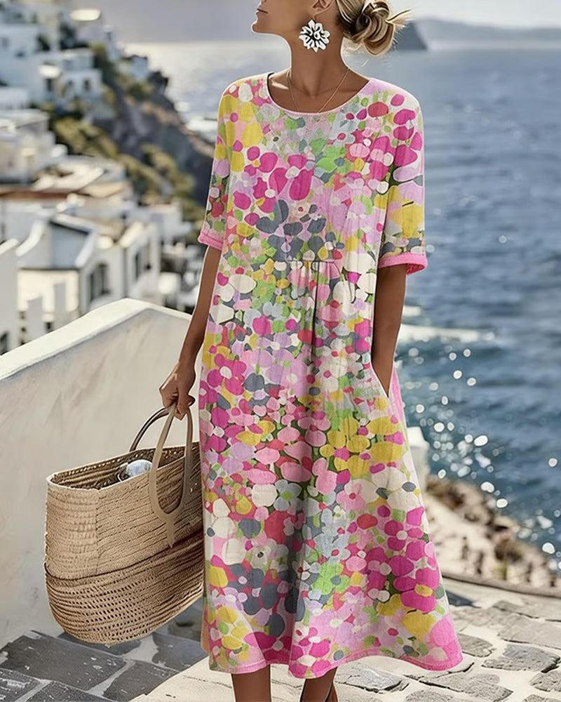 Elegant Floral Summer Midi Dress - Pink