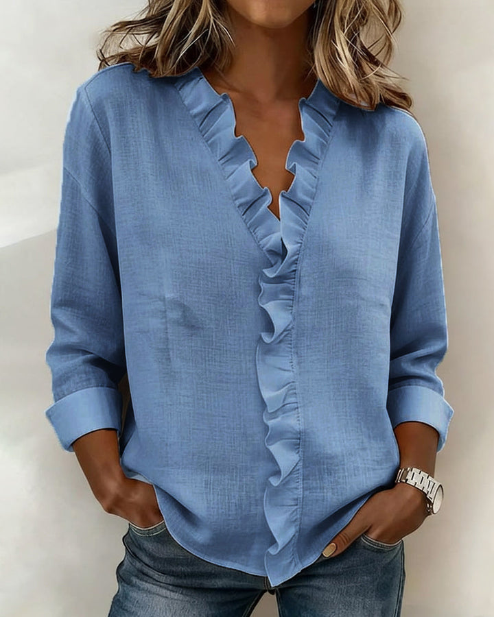 ALEX | RUFFLE V-NECK LONG-SLEEVE BLOUSE