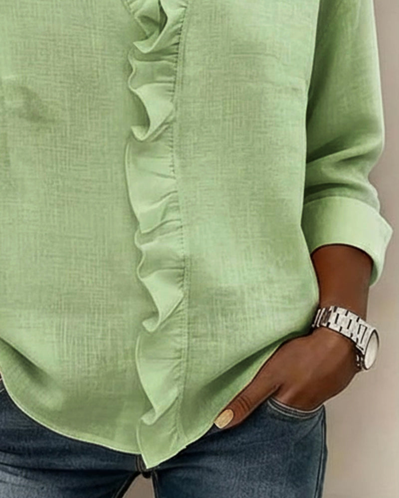 ALEX | RUFFLE V-NECK LONG-SLEEVE BLOUSE