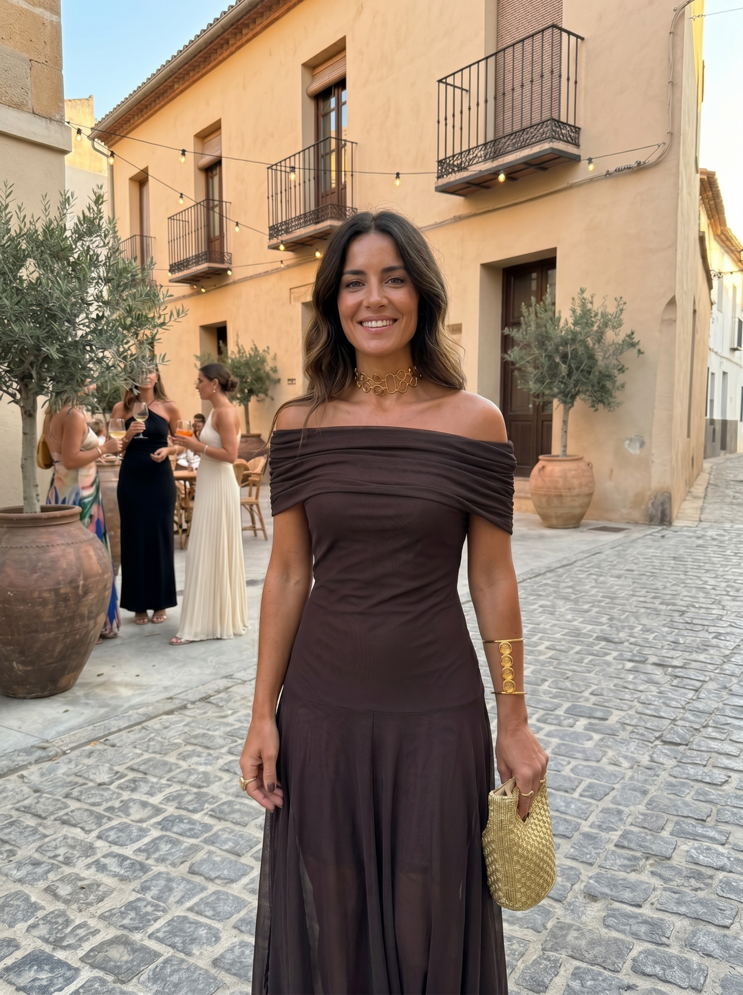 Off-Shoulder Draped Maxi Dress - evening