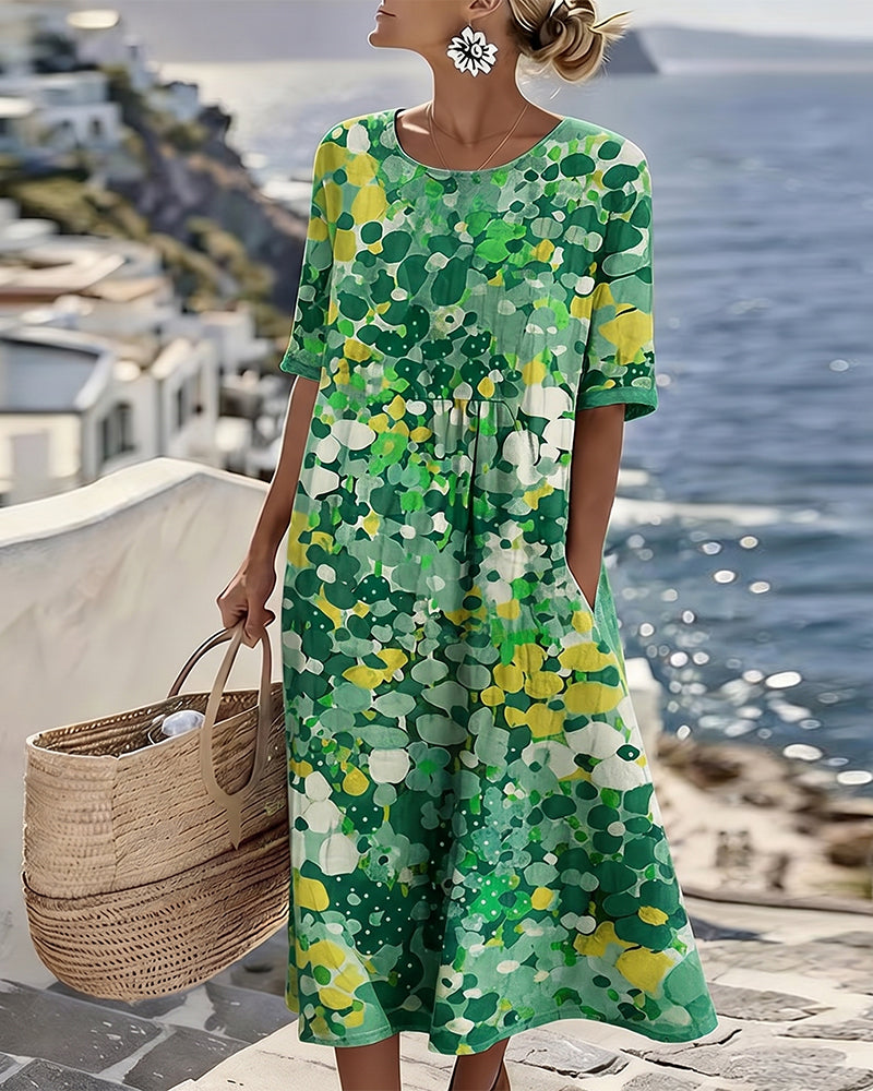 Elegant Floral Summer Midi Dress - Green