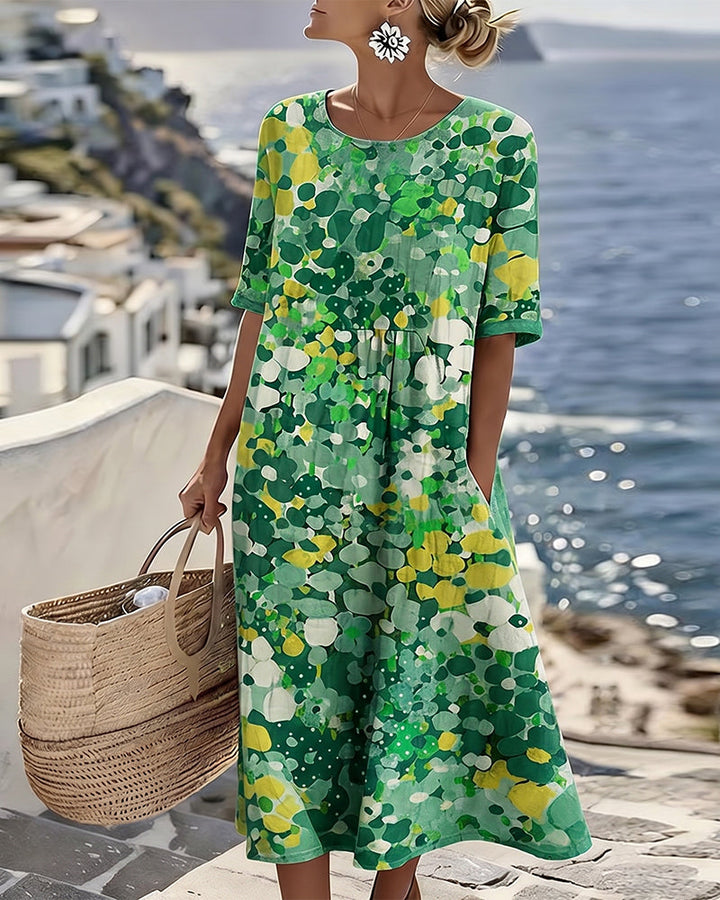 Elegant Floral Summer Midi Dress - Green