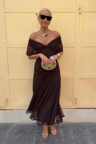 Lydia Off Shoulder Maxi Dress Brown