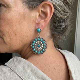 Vintage Turquoise &amp; Pearl Medallion Earrings