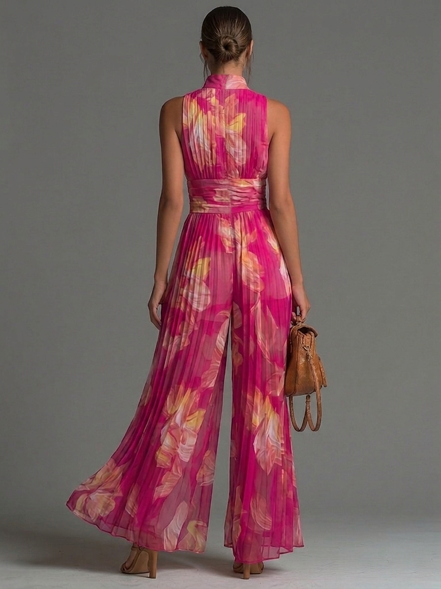 Leila | Fuchsia Floral Pleated Jumpsuit - Image 2
