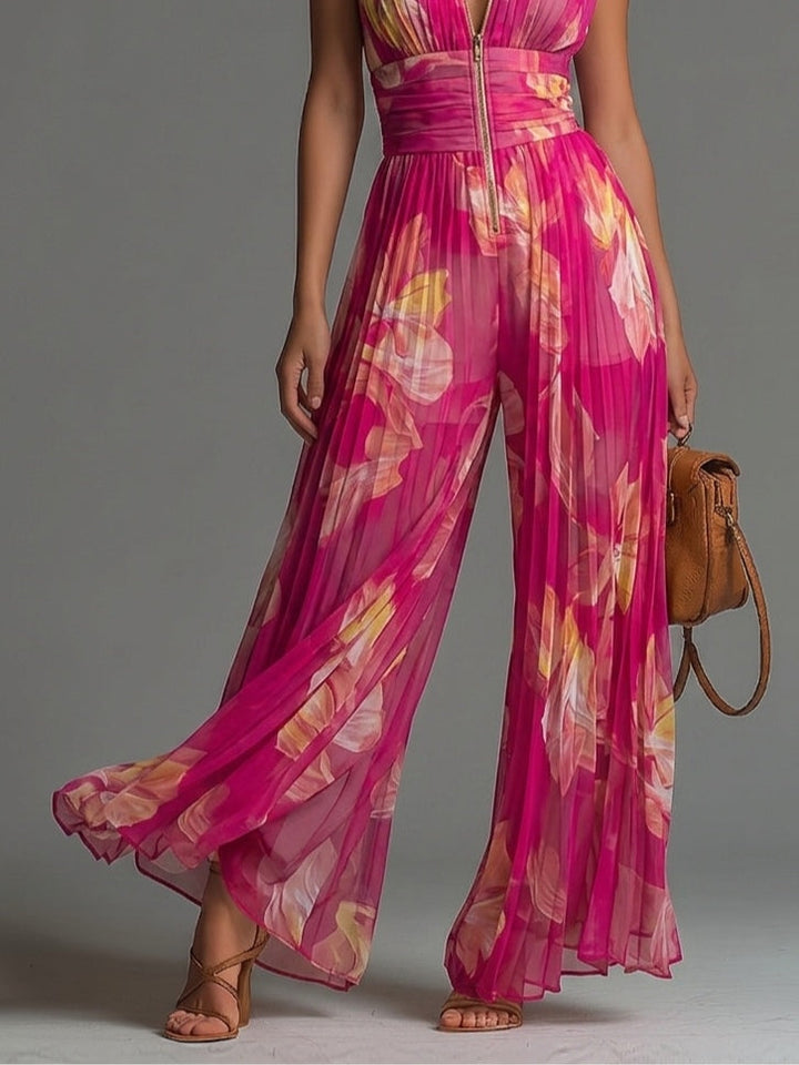 Leila | Fuchsia Floral Pleated Jumpsuit - Image 4