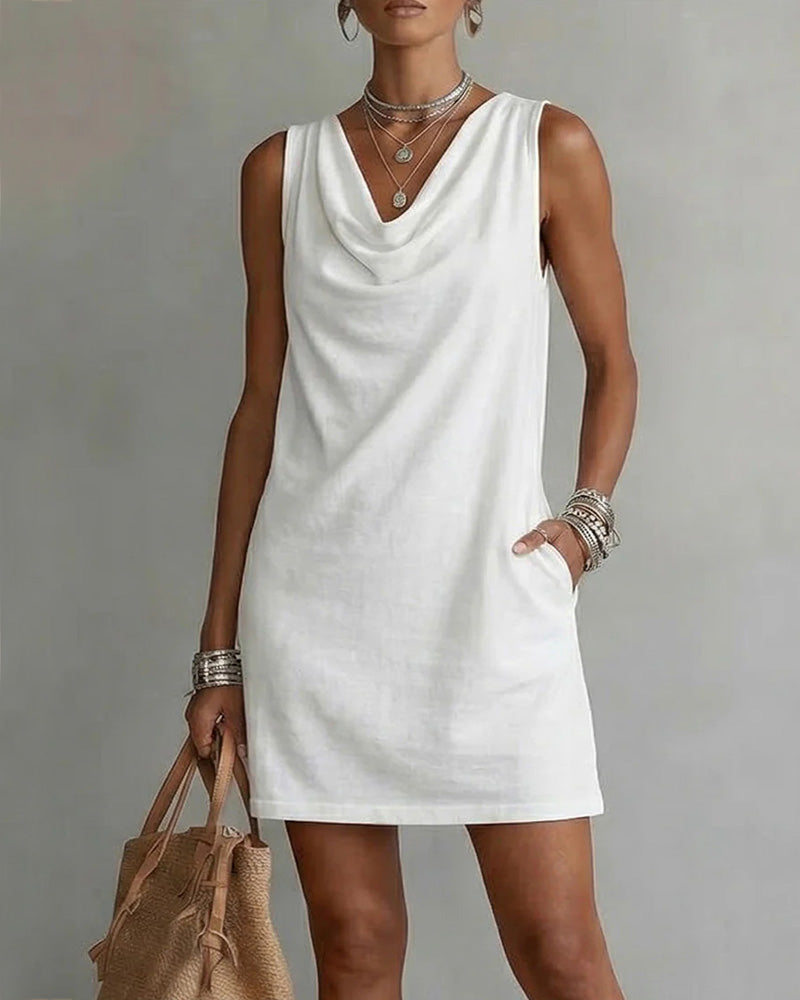 Lena Cowl-Neck Sleeveless Shift Dress