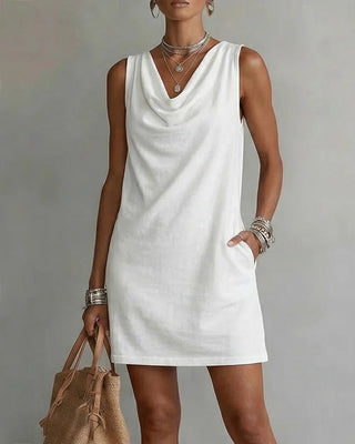 Lena Cowl-Neck Sleeveless Shift Dress