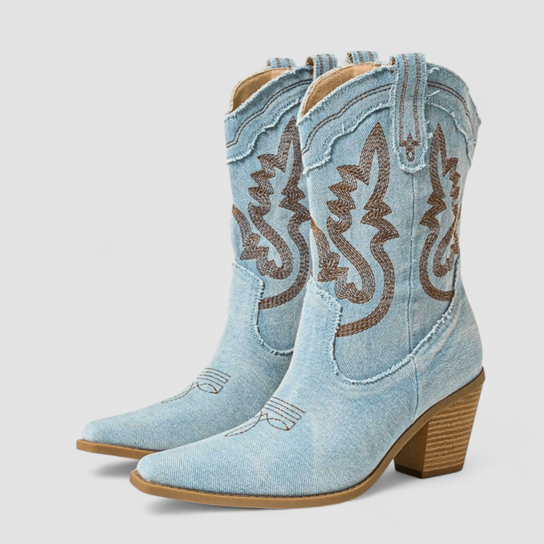 CALLIE | EMBROIDERED WESTERN ANKLE BOOTS