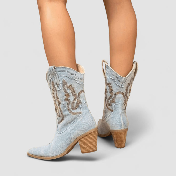 CALLIE | EMBROIDERED WESTERN ANKLE BOOTS