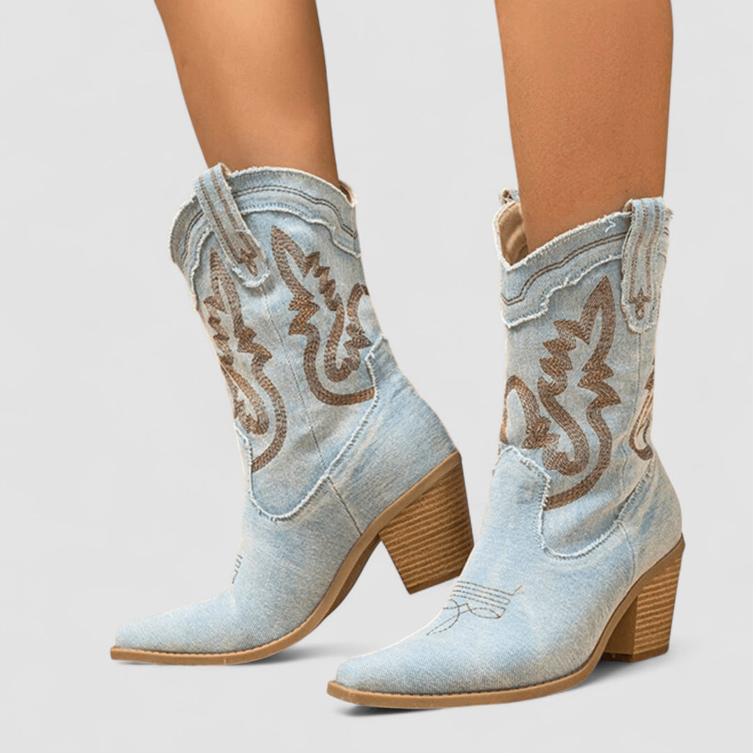 CALLIE | EMBROIDERED WESTERN ANKLE BOOTS