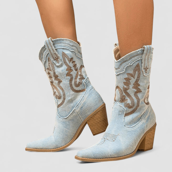 CALLIE | EMBROIDERED WESTERN ANKLE BOOTS