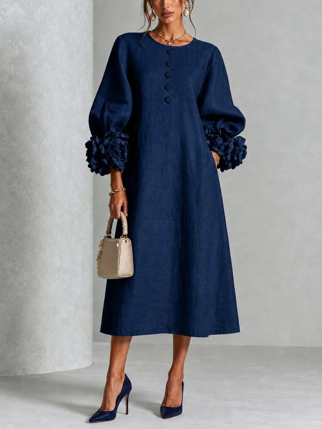VAN | FLORAL BUTTON-DOWN MIDI DRESS
