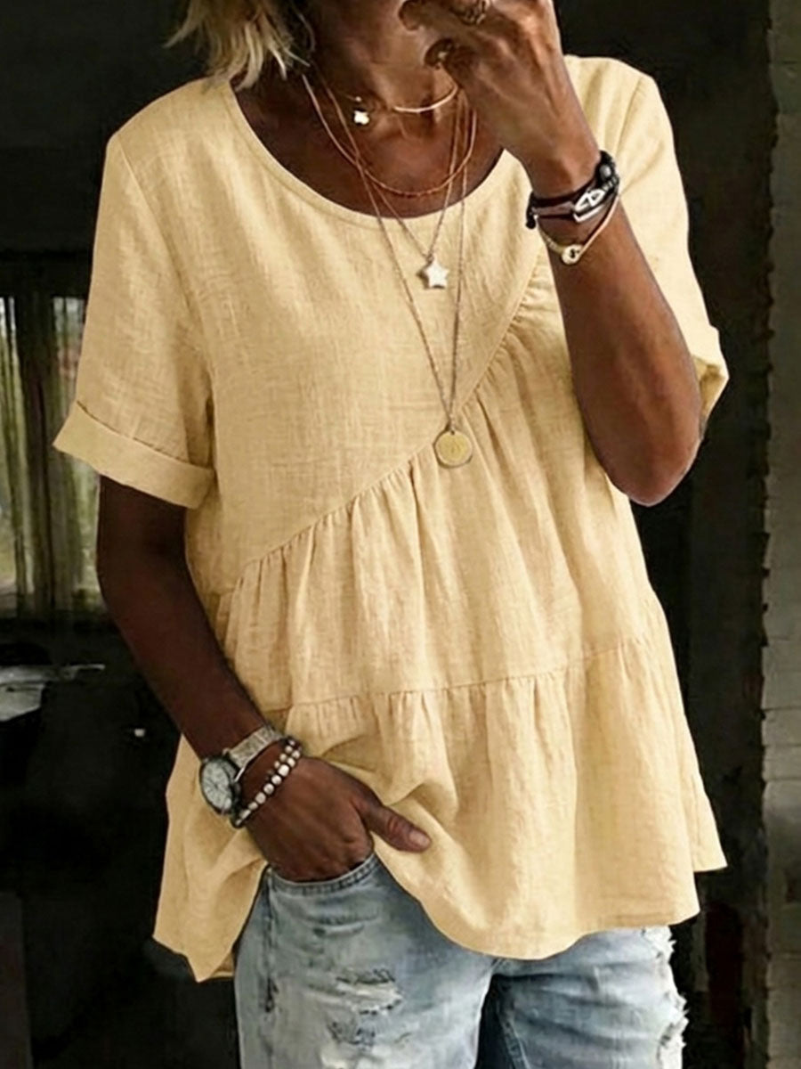 Dalia™ | Loose cotton & linen shirt with drawstring