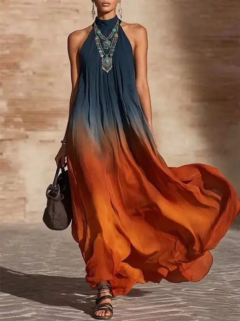 Paula Ombre Halter Maxi Dress - Front View