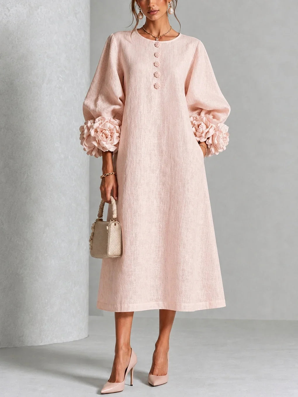 VAN | FLORAL BUTTON-DOWN MIDI DRESS