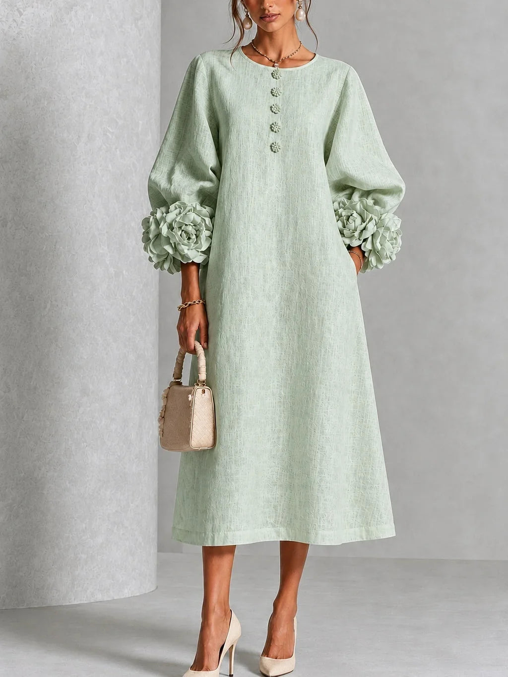 VAN | FLORAL BUTTON-DOWN MIDI DRESS