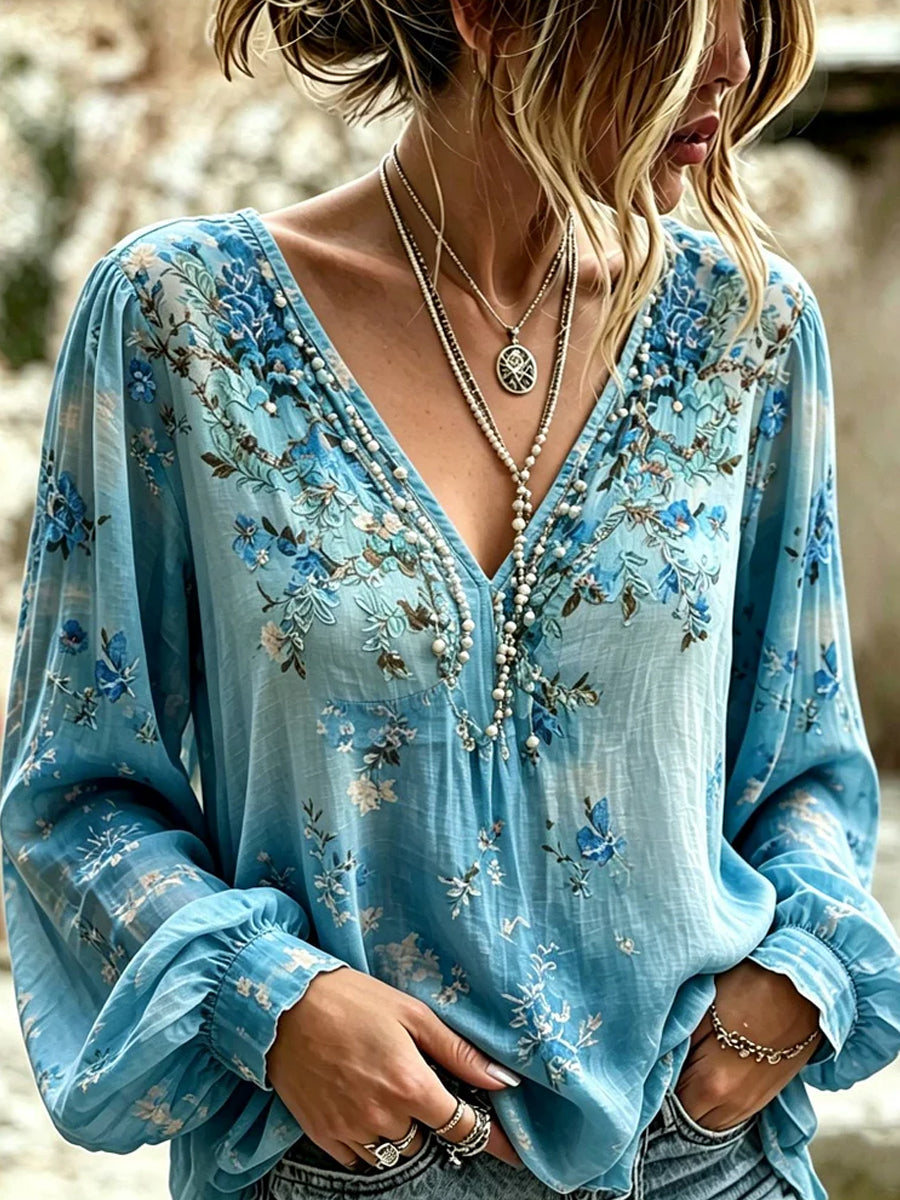 Vintage Floral™ | Printed Cotton-Linen Top