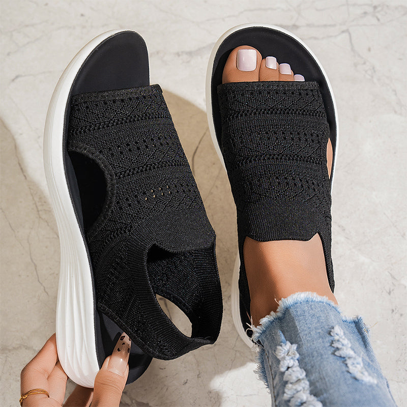 Zina breathable knit platform sandals in Black