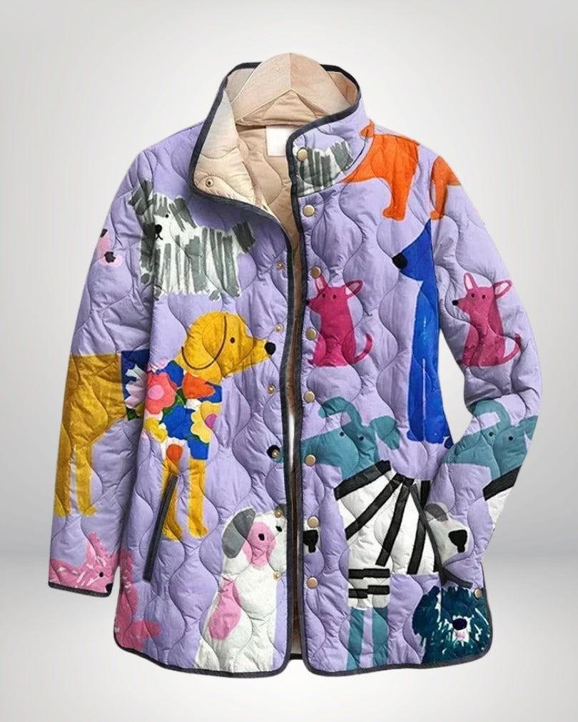 TRIXI dog portrait quilted jacket, lilac, front view