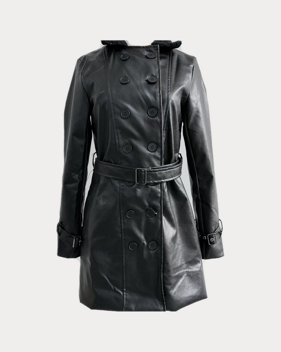 Trixie double-breasted belted coat, front